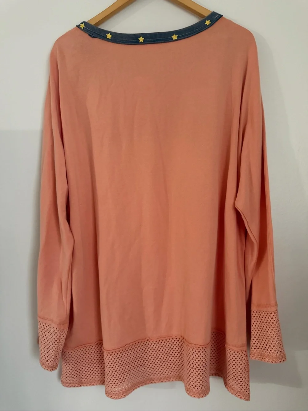We The Free FP Courside Tee Tunic 1985 Peach Salmon Women Medium Long Sleeve
